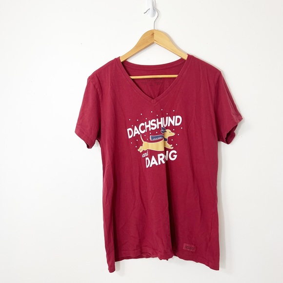 Life Is Good "Dachshund and Daring" V-neck Crusher Tee Size Large - Picture 10 of 10
